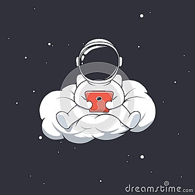 Astronaut writes message on cloud Vector Illustration