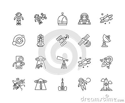 Astronautics line icons, signs, vector set, outline illustration concept Vector Illustration