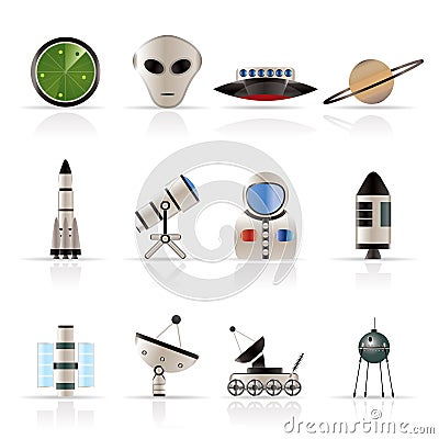 Astronautics and Space Icons Vector Illustration