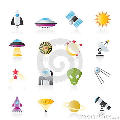 Astronautics, space and universe icons Vector Illustration