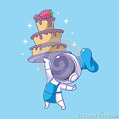 Astronauts are cooking and bringing cakes Vector Illustration