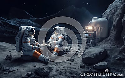Astronauts enjoying a break on the moon. created by generative artificial intelligence Stock Photo