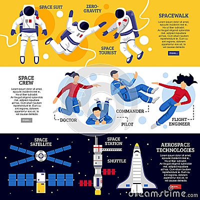 Astronauts Horizontal Banners Vector Illustration