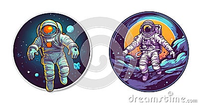 astronauts Space Icons Concept White Isolated. Flat Cartoon Style Suitable for Web Landing Page, Banner, Flyer, Sticker, Card, Vector Illustration