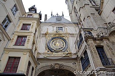 Astronomic clock at Rue du Gros-Horloge (1389). Stock Photo