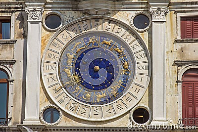 Astronomic watch Tower in St Mark`s Square, Venice Stock Photo