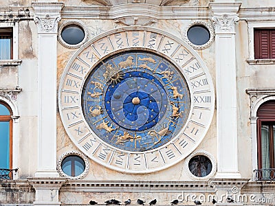 Astronomic watch Tower in St Mark`s Square, Venice Stock Photo