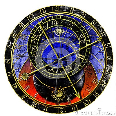 Astronomical clock in grunge style Stock Photo