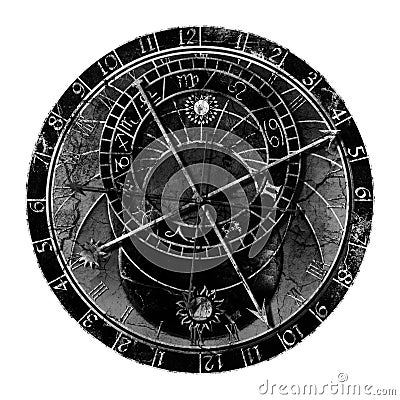 Astronomical Clock In Grunge Style Stock Photo