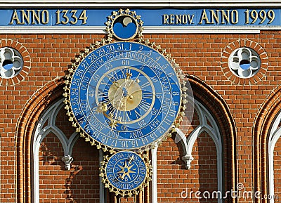 Astronomical clock on the House of Blackheads, Riga Editorial Stock Photo