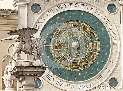 The astronomical clock and lion Padua Padova Stock Photo