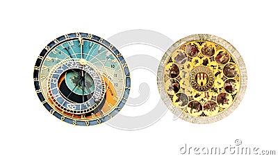 Astronomical clock at the Old Town square in Prague - isolated Stock Photo