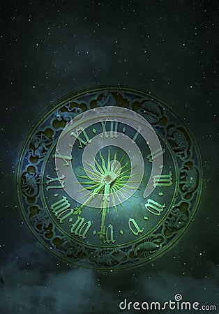 Astronomical Clock with Zodiac Signs Stock Photo