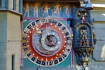 Astronomical dial of the Zytglogge, medieval clock tower, Bern, Stock Photo