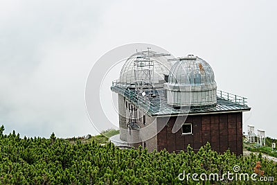 Astronomical and meteorological observatory near Skalnate pleso or tarn or lake in the High Tatras, Slovakia. Stock Photo