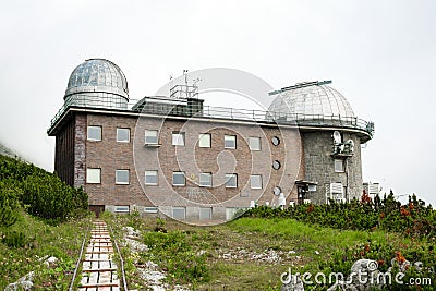 Astronomical and meteorological observatory near Skalnate pleso or tarn or lake in the High Tatras, Slovakia. Stock Photo