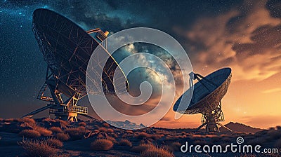 Astronomical observatory featuring radio telescopes and satellite dishes Stock Photo