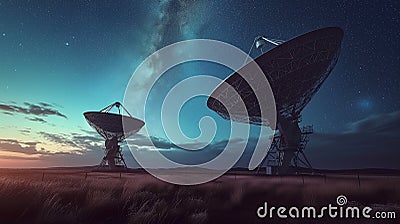 Astronomical observatory featuring two satellite dishes, mapping celestial tapestry Stock Photo