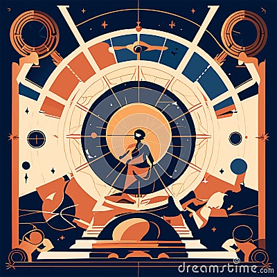 Astronomical observatory with planets and stars. Vector illustration. Generative AI Vector Illustration