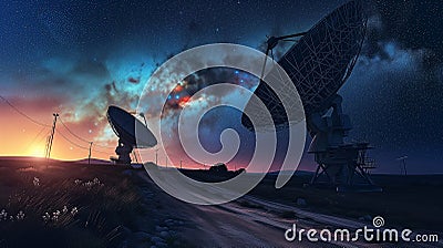 Astronomical observatory showcases two satellite dishes, revealing celestial wonders Stock Photo