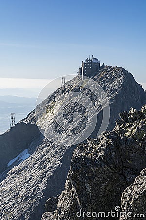 Astronomical observatory on summit of Lomnica in Slovakia Editorial Stock Photo