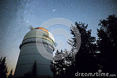 Astronomical Observatory under the night sky stars Stock Photo