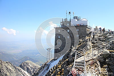 Astronomical observatory and upper station od cable car to Lomnicky peak 2634 m,, High Tatras Stock Photo