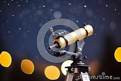 astronomical telescope eyepiece on starry night backdrop Stock Photo