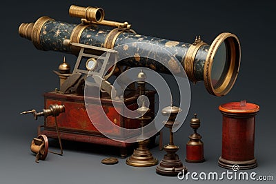 astronomical telescope with star chart and compass Stock Photo