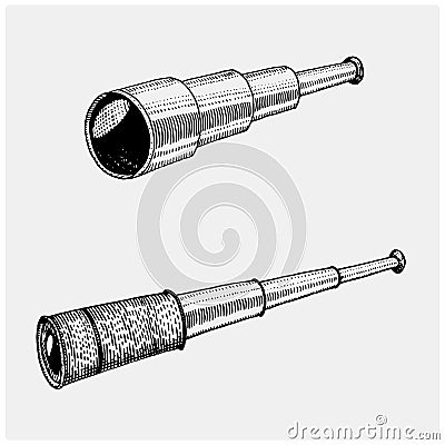Astronomical telescope, vintage, engraved hand drawn in sketch or wood cut style, old looking retro Vector Illustration