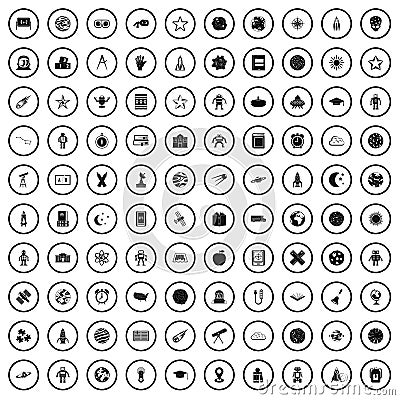 100 astronomy icons set, simple style Vector Illustration