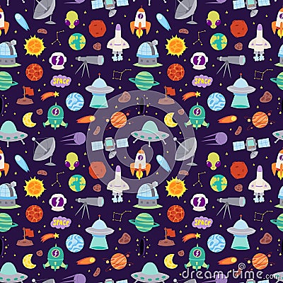 Astronomy icons stickers vector set seamless pattern Vector Illustration