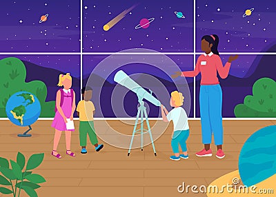 Astronomy lesson flat color vector illustration Vector Illustration