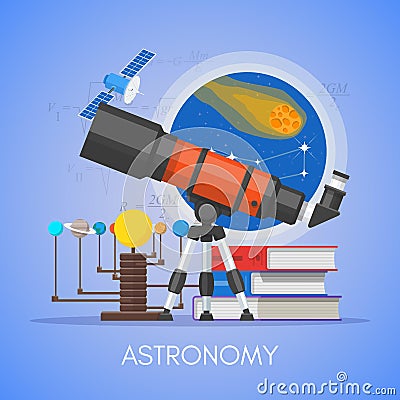 Astronomy science education concept vector poster in flat style design Vector Illustration