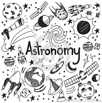 Astronomy science theory and drawing doodle handwriting icon of Vector Illustration