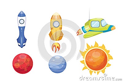 Astronomy space rocket cartoon set vector. Vector Illustration