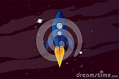 Rocket in space illustration wallpaper Cartoon Illustration