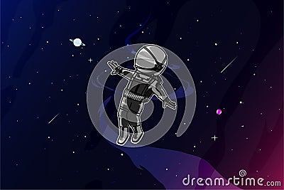 Happy astronaut in space illustration Vector Illustration