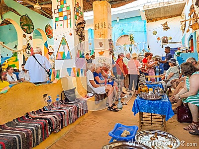 Aswan - Egypt - 11 June 2023 : Visiting Nubians. Traditional Nubian house, Nubia Editorial Stock Photo