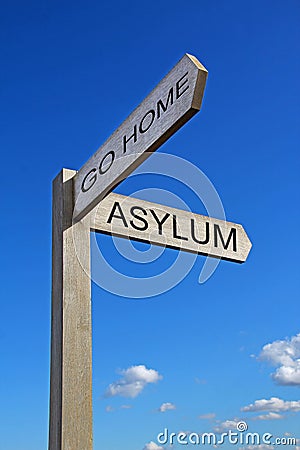 Asylum seeker protect protection humanity aid charity sign notice Stock Photo