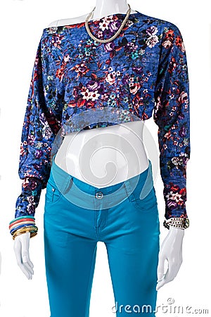 Asymmetric crop top and pants. Stock Photo