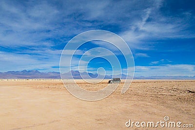 Atacama desert arid landscape and jeep tour Stock Photo