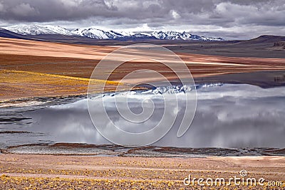 Atacama desert savanna, mountains and volcano landscape, Chile, South America Stock Photo