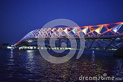 Atal Pedestrian Bridge, a foot-over bridge on Sabarmati river, night view Editorial Stock Photo