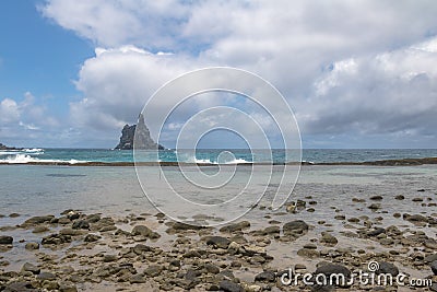 Atalaia Beach and Morro do Frade on Background - Fernando de Noronha, Pernambuco, Brazil Stock Photo