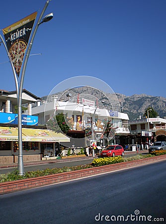 Ataturk Boulevard of Kemer with a view of the Taurus Mountains Editorial Stock Photo