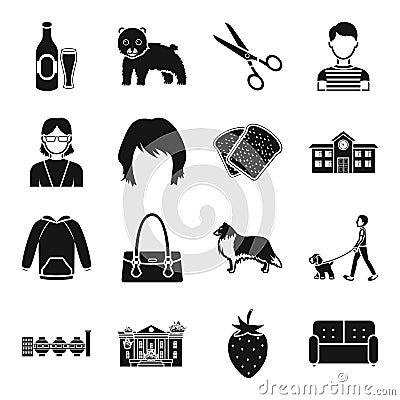 Atelier, food, architecture and other web icon in black style. Vector Illustration