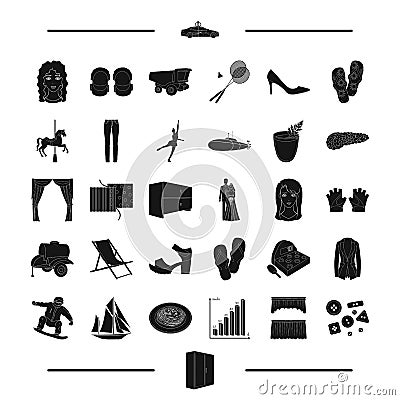 Atelier, rest, sports and other web icon in black style.wedding, furniture, interior icons in set collection. Vector Illustration