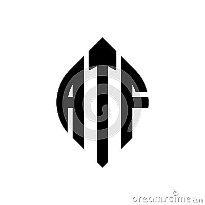 ATF circle letter logo design with circle and ellipse shape. ATF ellipse letters with typographic style. The three initials form a Vector Illustration