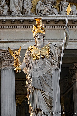 Athena Fountain Pallas-Athene-Brunnen in front of the Parliament during sunset, Vienna, Austria, closeup Stock Photo